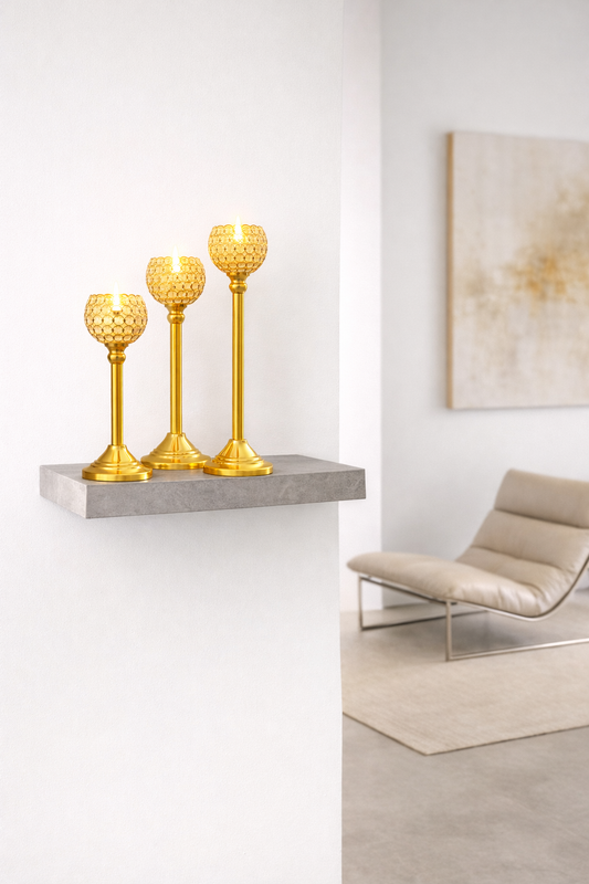 Royal Aura Crystal Globe Candle Stand Set (Set of 3)