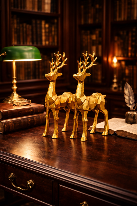 Regal Stag Geometric Deer Figurine Set (Set of 2)