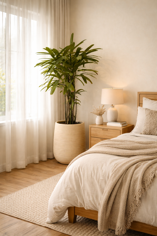 Luxe Indoor Palm with Ripple Beige Planter