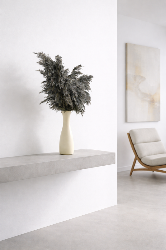 Charcoal Pampas Grass in Ivory Slim Vase