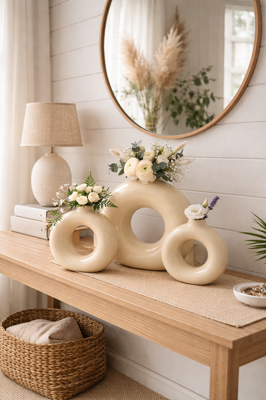 Ivory Halo Ring Vase Set of 3