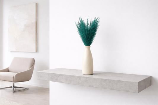 Teal Pampas Grass in Ivory Slim Vase