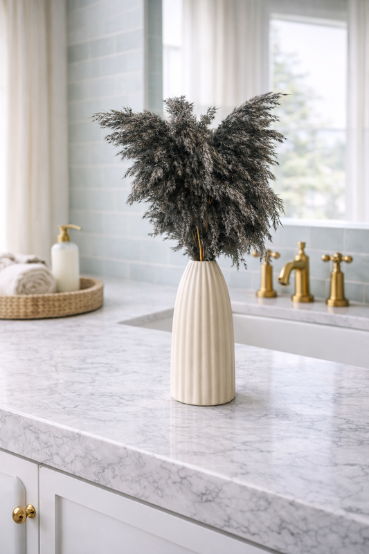 Charcoal Pampas in Ribbed Ivory Vase