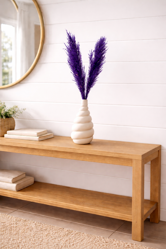Spiral Ivory Mini Vase with Violet Pampas
