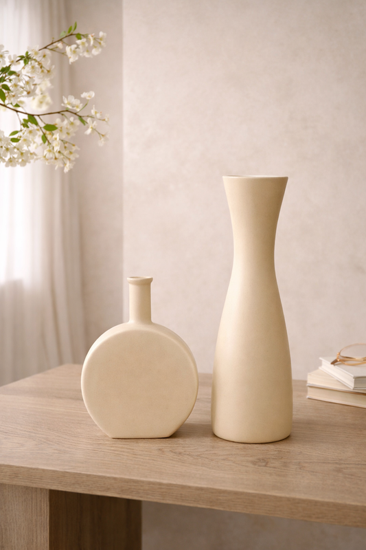 Minimalist Matte Ceramic Decorative Vase Set (Set of 2)