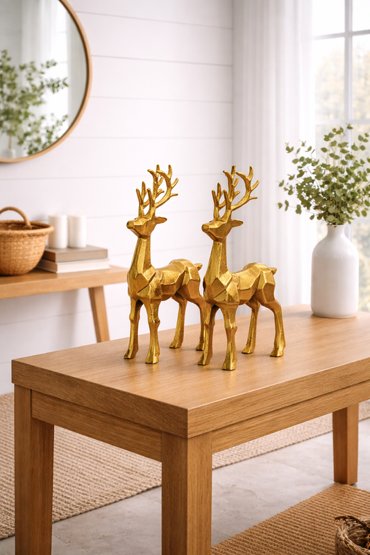 Regal Stag Geometric Deer Figurine Set (Set of 2)