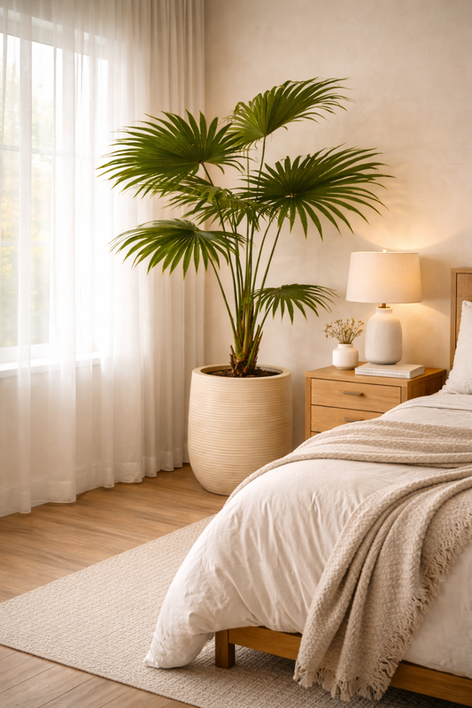 Tropical Fan Palm in Sand Ripple Planter