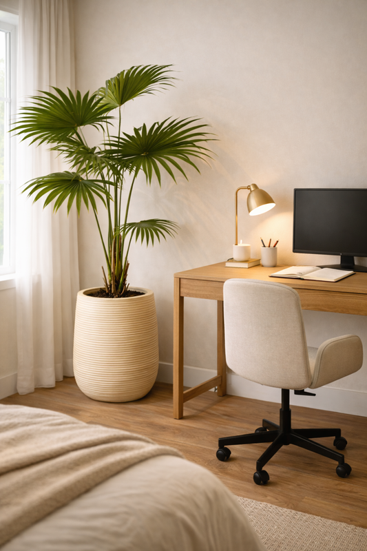 Tropical Fan Palm in Sand Ripple Planter