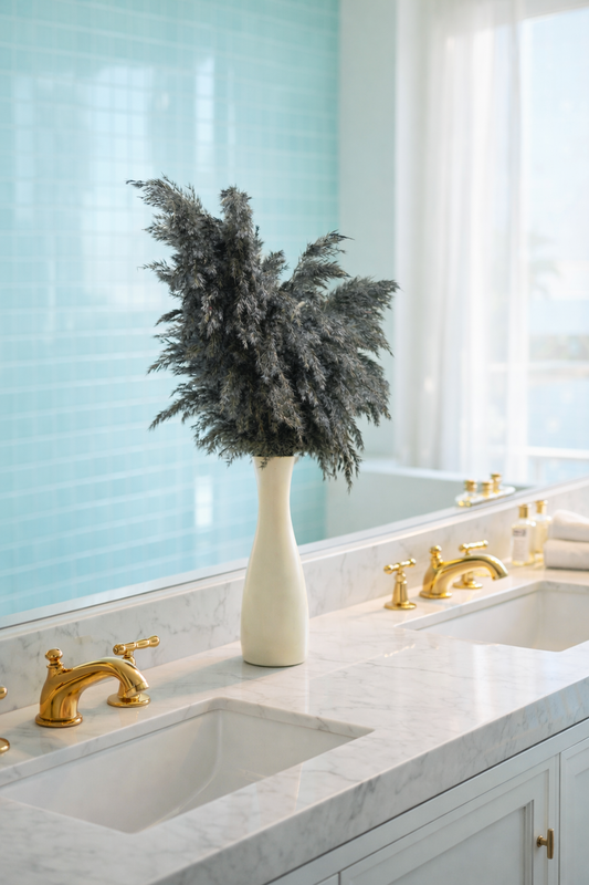 Charcoal Pampas Grass in Ivory Slim Vase