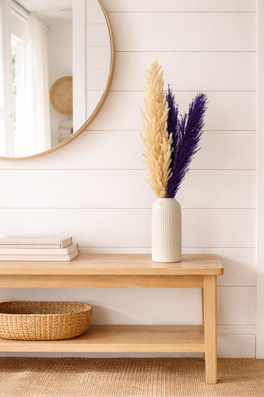 Dual-Tone Pampas in Ribbed Ivory Vase