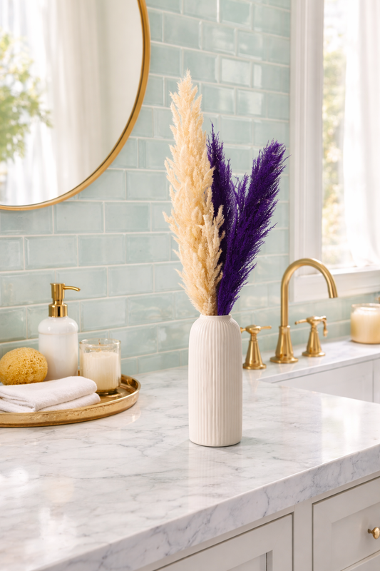 Dual-Tone Pampas in Ribbed Ivory Vase