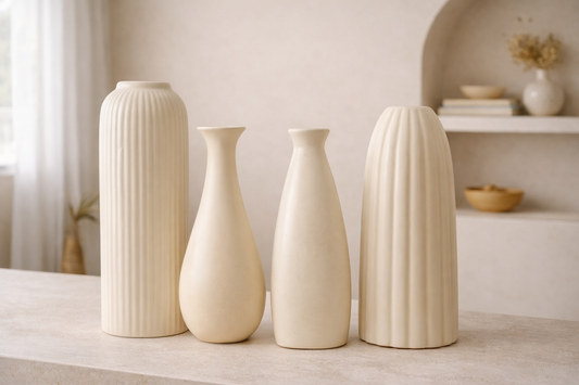 Minimalist Ivory Ceramic Decorative Vase Set (Set of 4)